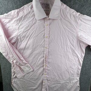 Thomas Pink Long Sleeve Button Up Shirt Pink 17.5 34 Cotton Superline Twofold